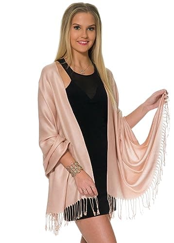 Pashmina Shawls and Wraps for Evening Dresses, Large Soft Pashmina Wedding Pale Rose Gold Shawl - Image 3