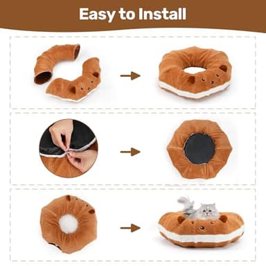 FUKUMARU Cat Tunnel Beds, Donuts Cats Tunnel Toys with Crinkle Paper Ears, Round Pet Playground Tunnel Toy for Kittens and Small Pets, Cat Hideway Interactive Toys, Collapsible and Washable - Image 8