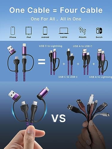 4 in 1 Fast Charging Cable 60W 6FT Apple MFi Certified USB C to Lightning Cable Nylon Braided USB A/C to C/Lightning Multi iPhone Charger Cord for iPhone 16 15 14 13 Pro/iPad/Samsung/MacBook - Image 2