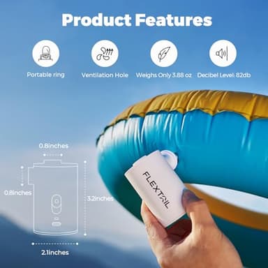 FLEXTAILGEAR 3.4kPa Air Pump for Inflatables, Portable Camping Pump with 1600mAH Rechargeable Battery, Rapid in/Deflation System with 300L/min Airflow for Air Mattress, Pool Toy, Float, Swimming Ring - Image 2