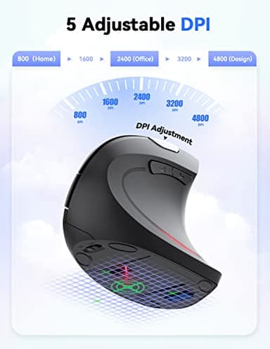 TECKNET Ergonomic Mouse, 4800 DPI Wireless Vertical Mouse with 5 Adjustable DPI Levels, 6 Buttons 2.4GHz Optical Carpal Tunnel Mouses for Laptop, Desktop, PC, MacBook - Black - Image 3