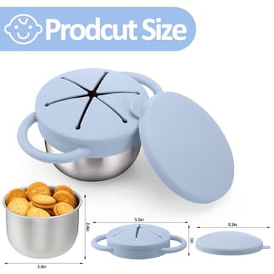BUSOHA 2 Pack Stainless Steel Toddler Snack Cups - 9 OZ Spill-Proof Baby Snack Containers with Silicone Catcher and Lid Travel Snack Containers for Kids Food Grade Silicone Dishwasher Safe - Image 2