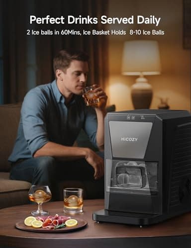 HiCOZY Clear Ice Ball Maker Countertop,Sphere Ice Maker with IcyGem Technology,2 Ice Balls in 60Mins,40 pcs/Day, Self-Cleaning Ice Machine with Ice Tong for Cocktails, Whiskey & Bourbon - Image 4