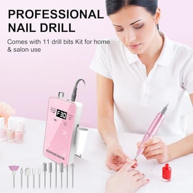 Professional Electric Nail Drill File:COSYGLOW Glitter Portable Cordless E-File Nail Drill Kit with 11 Drill Bits,30000 RPM Rechargeable Nail Drills Machine for Acrylic Nails Gel Polishing (Pink) - Image 6