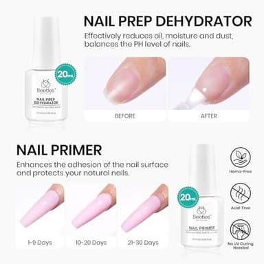 Beetles 4 Pcs 15ml Base Gel and Top Coat Kit with 20ml Nail Dehydrator and Primer, Professional Nail Prep Acid-Free & Hema-Free Dehydrate Bond Primer Set for Acrylic Nail Manicure Gift for Women - Image 7