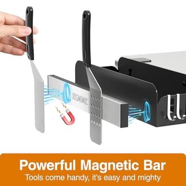 Josmimic Upgraded Griddle Caddy for 28"/36" Blackstone/Weber Griddle, BBQ Grill Storage Organizer, Space Saving Griddle Accessories with Double-Sided Magnetic Strip & Paper Towel Holder & J-Hooks - Image 2