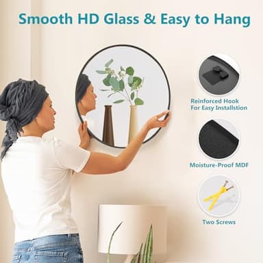 Fabuday Black Round Mirror for Wall 24 inch - Circle Mirror for Bathroom, Entryway, Living Room, Hallway, Vanity Decor, Big Matte Metal Frame Mirror - Image 5