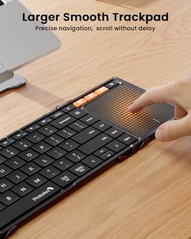 ProtoArc Foldable Keyboard with Touchpad, XK01 TP Folding Portable Keyboard, Full Size Keys, Large Trackpad Bluetooth Travel Keyboards for Laptop PC Tablet - Black - Image 2