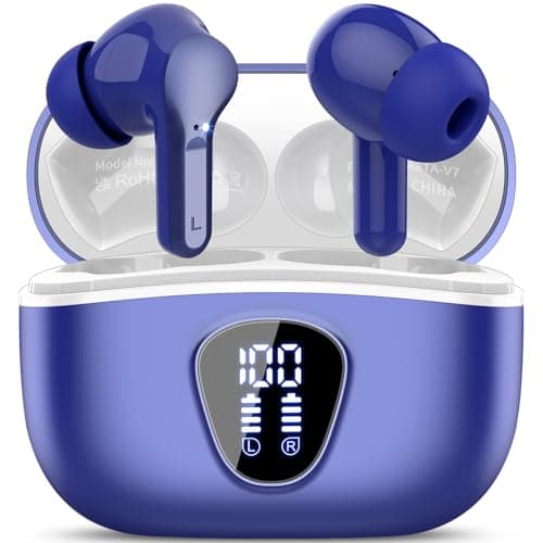 Wireless Earbuds, Bluetooth 5.4 Headphones HiFi Stereo, Bluetooth Earbuds with ENC Noise Cancelling Mic, IP7 Waterproof in Ear Earphones, 48H, LED Display Ear buds for Pad Workout Sports, Blue - Image 1