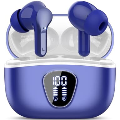 Wireless Earbuds, Bluetooth 5.4 Headphones HiFi Stereo, Bluetooth Earbuds with ENC Noise Cancelling Mic, IP7 Waterproof in Ear Earphones, 48H, LED Display Ear buds for Pad Workout Sports, Blue - Image 1