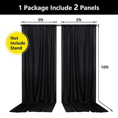 Black Backdrop Curtain for Party, Background Drapes Panels with Rod Pocket, Wrinkle Free Black Photo Curtains Backdrop Drapes Fabric Decoration for Wedding, Birthday Party Decor 5ft x 10ft, 2 Panels - Image 2