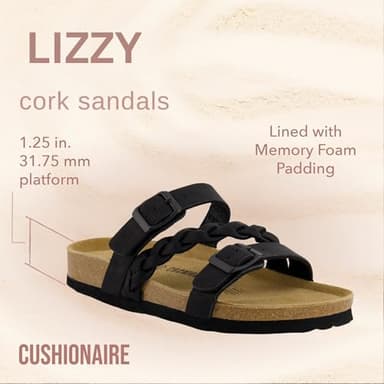 CUSHIONAIRE Women's Cork Footbed Sandal - Comfortable, Adjustable Straps, Arch Support, Wide Widths Available, Boho Chic Summer Slides, Black 10 - Image 4