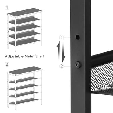 HOOBRO Shoe Rack for Entryway, 5-Tier Organizer with Adjustable Mesh Shelves, 16-20 Pairs, Spacious Floor Mount, Metal, Industrial, Closet Shoe Shelf, Black BB12XJ01 - Image 6