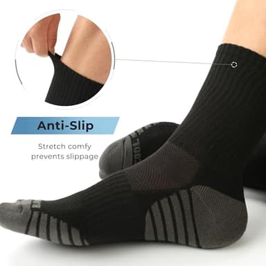 BAMBOO COOL Men's Crew Socks Athletic Running Sports Socks, Cushioned Moisture Wicking, Breathable Arch Support 6 Pack Black - Image 7