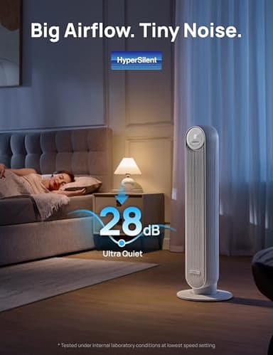 Dreo Tower Fan for Bedroom, 25ft/s Velocity Quiet Floor Fan, 90° Oscillating Fans for Indoors with 4 Speeds, 4 Modes, 8H Timer, Standing Fans, Bladeless Fan, White, Nomad One (DR-HTF007) - Image 3