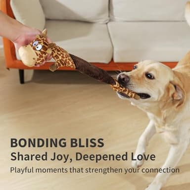 MEWMINGLE 3-in-1 Squeaky Dog Toy for Chewer (Squeaker, Crinkle Paper & Elastic Band), Durable Interactive Puppy Plush Stuffed Chew Toy for Boredom, Tug of-War, for Small Medium Large Breed (Giraffe) - Image 6