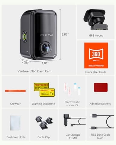 Vantrue E360 5.2K 360° Panoramic Dash Cam, 5GHz WiFi&GPS, Dual STARVIS 2, HDR,8 IR Night Vision, Front and Inside Dash Camera, Touchscreen, 24/7 Buffered Parking Mode, LTE Support, Support 1TB Max - Image 8