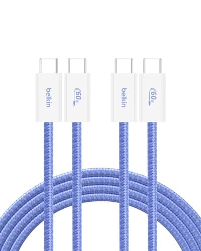 Belkin USB C to USB C Cable 2-Pack, 6.6ft, 60W - Type C Charger, iPhone Charger Cord, Soft, Braided, Flexible for iPhone 17, Galaxy S25, Pixel 10, Airpods, iPad Pro & More, Travel Essentials - Blue - Image 1