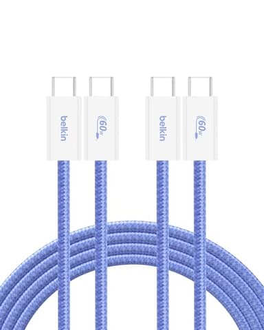 Belkin USB C to USB C Cable 2-Pack, 6.6ft, 60W - Type C Charger, iPhone Charger Cord, Soft, Braided, Flexible for iPhone 17, Galaxy S25, Pixel 10, Airpods, iPad Pro & More, Travel Essentials - Blue - Image 1