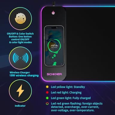 Schkner RGB Gaming Mouse Pad with Wireless Charging 15W, Large Desk Mat 800x300x4mm, 10 Light Modes Keyboard Pad with Non-Slip Rubber Base, Waterproof Mousepad for Gaming PC MacBook Laptop - Image 4
