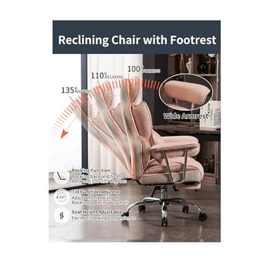Efomao Big and Tall Office Chair 400LBS, Heavy Duty Executive Office Chair with Foot Rest, Home Office Desk Chairs, Pink Big Tall Computer Chair - Image 4