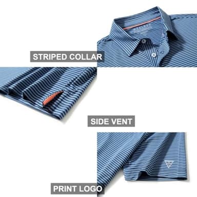 Mens Golf Shirts Moisture Wicking Dry Fit Short Sleeve Performance Sport Stripe Golf Polo Shirts for Men - Image 4