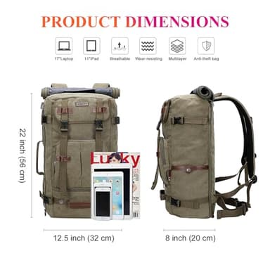 WITZMAN Canvas Backpack Vintage Travel Backpack Large Laptop Bags Convertible Shoulder Rucksack(A519-1 Classic Light Green) - Image 7