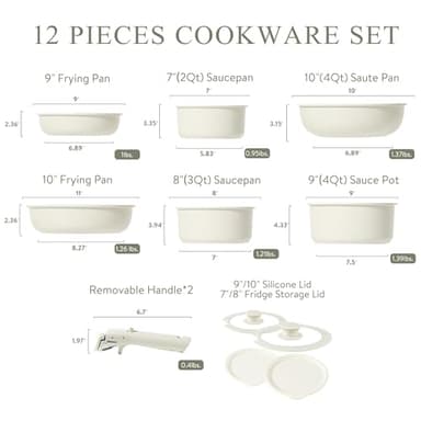 CAROTE 12pcs Pots and Pans Set, Nonstick Cookware Set Detachable Handle, Induction Kitchen Cookware Sets Non Stick with Removable Handle, RV Cookware Set, Oven Safe, Saucepan Set - Image 2