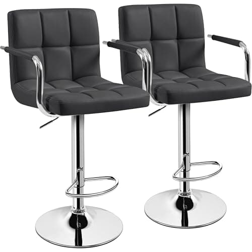 Yaheetech Bar Stools Set of 2, Adjustable PU Leather Swivel Barstools, Modern Counter Stools with Back and Footrest, Counter Height Barstools for Bar, Kitchen, Dining Room, Grey - Image 1