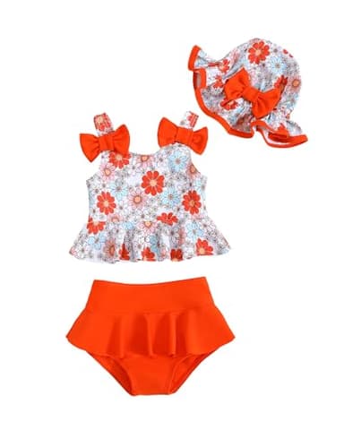 Mioglrie Toddler Bathing Suit Girl 3t 4t Swimsuit Girls Toddler Beach Swim Suit 2 Piece Orange Dasiy Bikini Summer Swimwear Tankini Set - Image 1