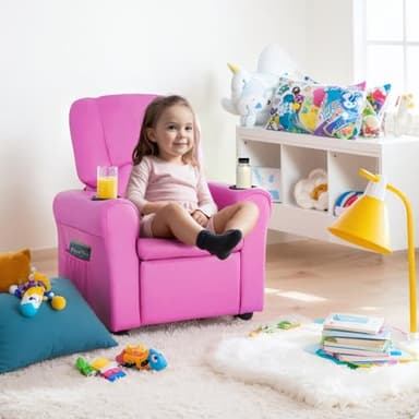 JC HOME Candy Kids Reclining Chair Leather Recliner Sofa Push Back Toddler Youth Children Child Ages 1-6 - Image 2