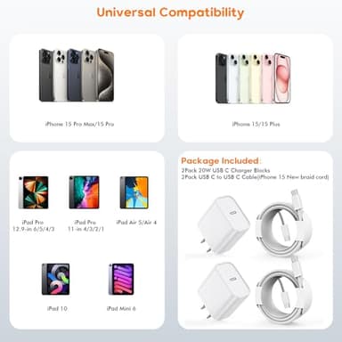 Charge for iPhone 16/15 Charger,Fast Charging iPhone 16/15 2Pack Type C Wall Charge Adapter USB C Charger Block 6FT USB-C to C Woven Cable for Apple iPhone 16 Pro Max/iPhone 15 Plus,iPad Pro/Air/Mini - Image 6