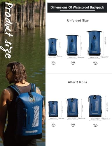 IDRYBAG Waterproof Backpack for Men 20L/30L/40L, Floating Dry Bag Kayak, Dry Backpack Hiking - Image 5
