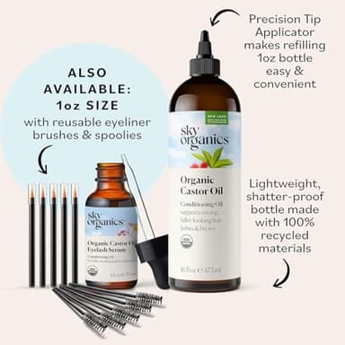 Sky Organics Castor Oil - USDA Certified Organic Hair Oil for Hair Growth, Skin, Face, Eyelashes - Cold Pressed & Hexane Free - Pure Organic Castor Oil Pack Wrap - Carrier & Hair Treatment Oil -16oz - Image 7