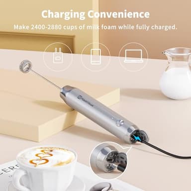 Maestri House Rechargeable Milk Frother with Stand, LunaFro Handheld Electric Foam Maker Waterproof Detachable Stainless Steel Whisk Drink Mixer Foamer for Lattes, Cappuccino - Image 3