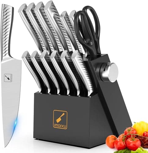 imarku Knife Set,14-Piece Knife Sets for kitchen with block,Premium One-Piece Kitchen Knife Set with Sharpener,High Carbon Stainless Steel Knives Set for Kitchen,Dishwasher Safe,Black - Image 1