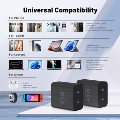 QZIIW Super Fast Samsung Charger Type C,45W Dual Port USB C Fast Charger Block [2-Pack] & Extra Long 60W 3/6/10/10FT USB C Cable - PD Quick Charging 3.0 For Samsung Galaxy S25 Ultra/S24+/S23 iPhone 16 - Image 7