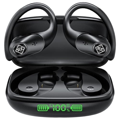Wireless Earbuds Bluetooth Headphones 96H Playtime LED Display Waterproof Built in Mic Deep Bass Sound Secure Over Ear Buds Earhooks for iPhone Android Samsung Cell Phones Sport - Image 1