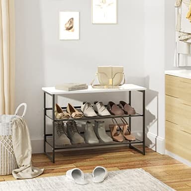 Garden 4 you 3 Tiers White Marble Shoe Rack,Freestanding Organizer Multi-Purpose Adjustable Flat and Slant Storage Rack Shoe Shelf, High Heels Potted Plant for Entryway Hallway Living Room Closet - Image 8