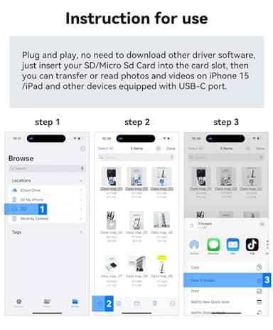 USB C SD Card Reader for iPhone 15 16/iPad/MacBook/Mac, xdgeLoad USB-C Type C SD Reader Supports SD and MicroSD Memory Card Adapter, Trail Camera Viewer Plug and Play - 2 Slots - Image 7