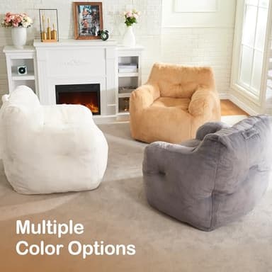 Hobestluk Bean Bag Chair for Adult Small Bean Bag Chairs with Arms Furry Beanbag Chair with Foam Filler Stuffed Bean Bag Sofa for Reading in Bedroom Living Room and Dorms(Khaki) - Image 5