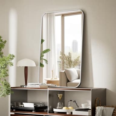 BEAUTYPEAK Wall Mirror 24" x 36" Rectangular Bathroom Mirror with Aluminum Alloy Frame, Rounded Corners Hanging Mirror for Living Room Bedroom Bathroom Entryway, Hangs Horizontal or Vertical, Silver - Image 6