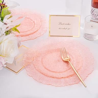 U-QE 60PCS Pink Plates for Party - Pink Plastic Plates Disposable&Reusable - Clear Pink Heavy Duty Plastic Plates for Party Including 30 Plastic Dinner Plates 10" & 30 Plastic Dessert Plates 7" - Image 8