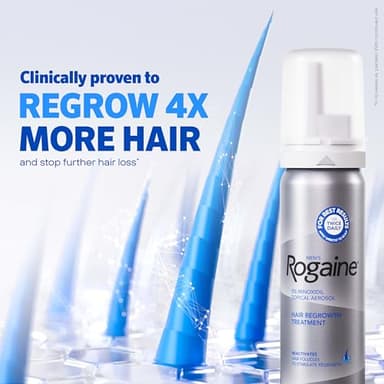 Rogaine Men's 5% Minoxidil Foam Hair Regrowth Treatment, FDA Approved Brand, Proven to Improve Hair Regrowth, Extra Strength Minoxidil Foam, Unscented Aerosol, 4 Month Supply (4 x 2.11 oz Cans) - Image 2