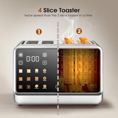 Touch Screen Toaster 4 Slice, Digital Smart Dual Control Touchscreen, Stainless Steel, 6 Toast Types & Levels include Bread, Bagel, with Defrost/Reheat/Single Slot Toasting Function - Image 4