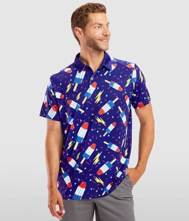 Tipsy Elves Golf Shirts for Men - Performance Athletic Fit Men's Golf Polo Shirts for Men w/Moisture Wicking Stretch Fabric - Men's Blue Grand Finale Golf Polo Size Small - Image 2