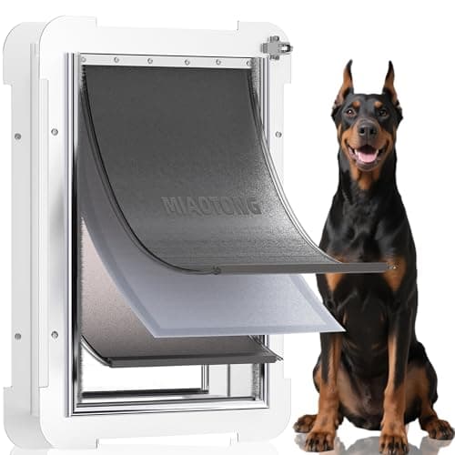 3-Flaps Never Rust Extra Large Dog Door for Door with Sliding Lock Panel, Steel Frame and Telescoping Tunnel, Extreme Weather Durable XL Dog Doors for Door (Pets Up to 220 Lbs) - Image 1