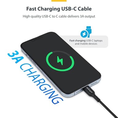 StarTech.com 6ft (1.8m) USB-C Charging Cable, USB C Cable, USB 2.0 Type-C Laptop Charger Cord, 60W 3A Power Delivery, M/M - Image 3