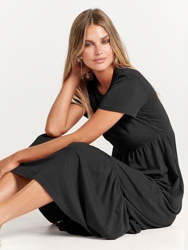 ANRABESS Womens 2025 Summer Casual Maxi Dress A line Tiered Flowy Short Sleeve Crewneck T Shirt Beach Travel Long Dresses Black Large - Image 9