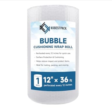 Bubble Cushioning Wrap 12 inch x 36ft - Large Plastic Packing Roll for Moving Boxes & Shipping Supplies - Moving Supplies, Perforated Every 12 Inch - Image 1